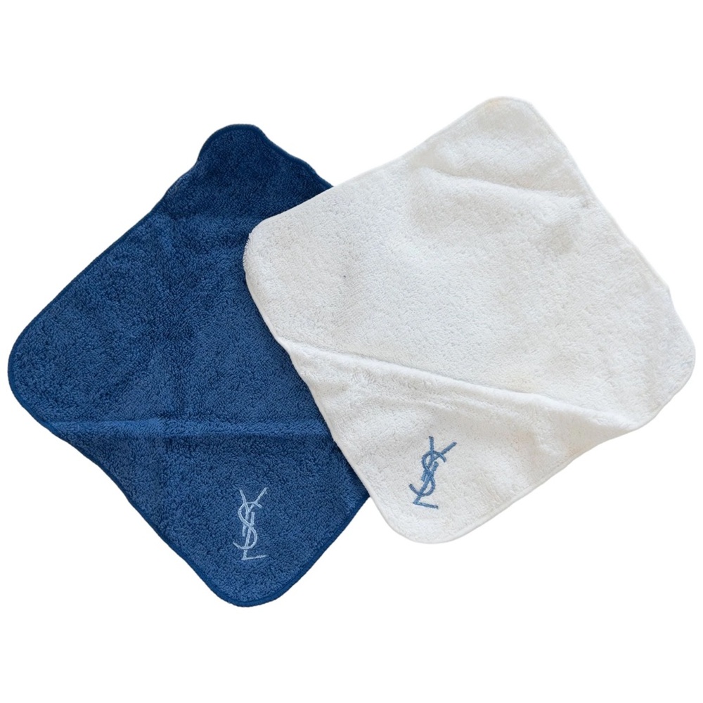 NIB YVES SAINT LAURENT YSL Hand & Face Towel Set Blue & White Brand New